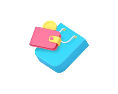 Alışveriş ödeme satın alma nakit mal satın 3d ikon gerçekçi vektör illüstrasyon ödeme. Market süpermarketi, ticari alışveriş merkezi perakende satış mağazası, cüzdan ve çanta ödüyor.