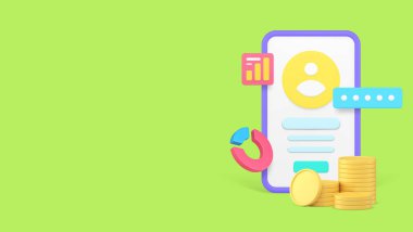 Çevrimiçi bankacılık müşteri kişisel hesabı cep telefonu uygulama afişi fotokopi alanı illüstrasyonu. İnternet bankası mali bilgi para bütçe analizi