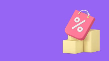 Çevrimiçi alışveriş indirimi sipariş satın alma bayrağı fotokopi uzay vektör illüstrasyonu. İnternet mağazası marketi süpermarket perakende ticaret paketi posta kutusu