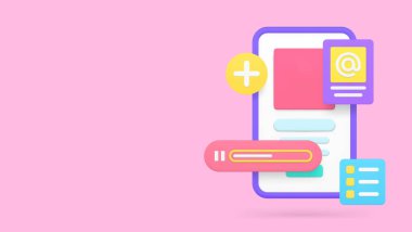 Akıllı telefon uygulaması iş akışı ekran arayüzü sancağının fotokopi alanı çizimi. Elektronik e-posta iletişimi planlamalı cep telefonu uygulaması dijital aygıtı. Veri müziği multimedya içeriği