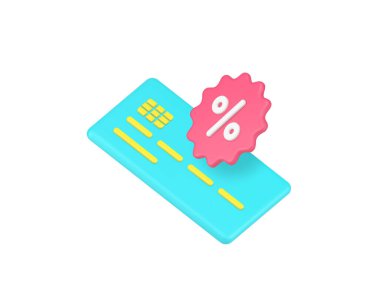 Bankacılık hizmeti satışı kredi kartı özel sunumu 3d gerçekçi vektör illüstrasyonu. Finansal para ödemesi tasarruf döviz yatırımı banka hesabı döviz kuru indirimi