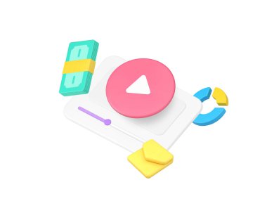 İnternet video içeriği reklamları ile para kazanan blog bloğu 3d gerçekçi vektör illüstrasyonu. Blogger vlogger siber uzay etkileşimi yayın akışı oyun finansal istatistik analizi