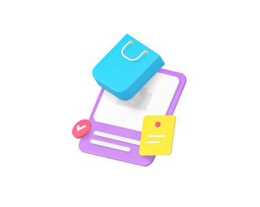 Çevrimiçi alışveriş sosyal ağı medya pazarlama 3d gerçekçi vektör illüstrasyonu. İnternet dijital mağaza süpermarketi web sitesi sipariş perakende reklam