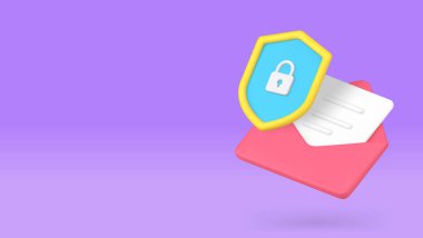 Güvenlik e-posta güvenli servis antivirüs sistemi afişi uzay vektör illüstrasyonunu kopyala. Medya bilgi koruma iletişim şifreleme spam elektronik posta zarfı koruması
