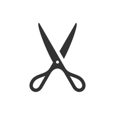 Açık makas, saç kesimi, kuaför berber, kuaför ikonu logo vektör illüstrasyonu için. Kuaför güzellik salonu minimalist rozeti için keskin kesim ekipmanları.