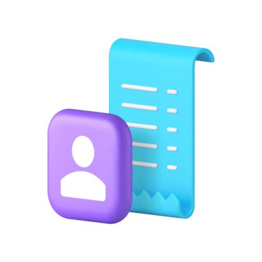 Kişisel fatura faturası faturası mali çıkış belgesi 3d gerçekçi vektör illüstrasyonu. Müşteri siparişi perakende ödeme listesi muhasebecilik iş bankası işlem ticari bakiyesi