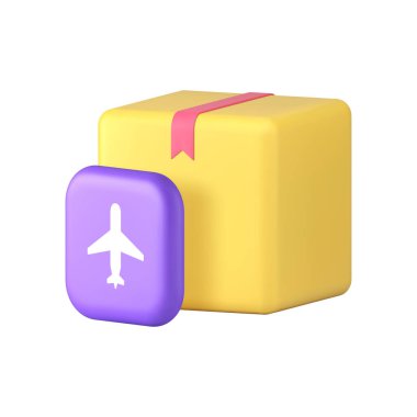 Hava postası kargo yazışmaları posta paketi kurye teslimatı 3D ikon gerçekçi vektör illüstrasyonu. Havayolu ticari nakliye uçağı nakliye nakliyat ithalat hizmeti