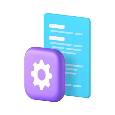 Program yazılımı geliştirme web sitesi kod ayarlama seçeneği 3d simge gerçekçi vektör illüstrasyonu. Veri optimizasyon teknolojisi kodlama uygulama kurulum ağı donanım fonksiyonu seçeneği