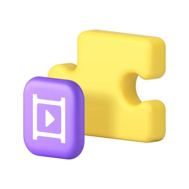 Yapboz video içeriği çözümü özel ders analizi 3D ikon gerçekçi vektör illüstrasyonu. Yaratıcı analiz yeniliği başarı stratejisi multimedya internet ilham fikri