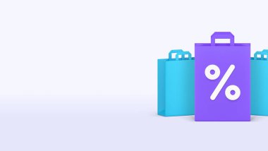 Alışveriş indirimi indirimi indirimi özel satış mağazası çanta yüzdesi afişi fotokopi alanı illüstrasyonu. Piyasa süpermarketi fiyatları indirimli Kara Cuma perakende ürünleri