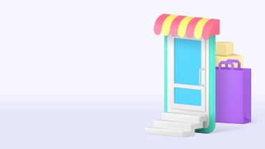 Alışveriş mağazası siparişi, nakliye afişi, fotokopi uzay vektör çizimi. Perakende ticari iş kuryesi süpermarket hizmeti satın alan mal siparişi