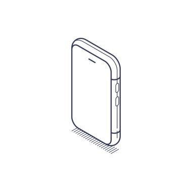 Resimlerde izometrik çizgili bir akıllı telefon sergileniyor. Tasarım, modern dijital projelerde kullanılmak üzere cihazın şeklini ve düğmelerini vurgulayan asgari bir ana hata sahiptir.