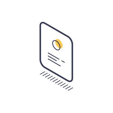 Isometric satır simgesi dairesel fotoğraf alanı ve metin satırları içeren bir kimlik kartı tasarımı sergiliyor. Bu vektör illüstrasyonu modern bilgi ve dijital ortam için uygundur.