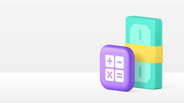 Nakit para dolar bütçe hesaplama finansal hesaplama afişi uzay vektör illüstrasyonunun kopyası. Mali istatistik analizi denge kontrolü yatırım tasarrufu servet gelir planlaması