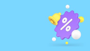 İndirimli indirim etiketi yüzde zil duyurusu hatırlatıcısı afiş fotokopi uzay vektör illüstrasyonu. Ticari reklam fiyatları indirimli Kara Cuma para tasarrufu tanıtımı