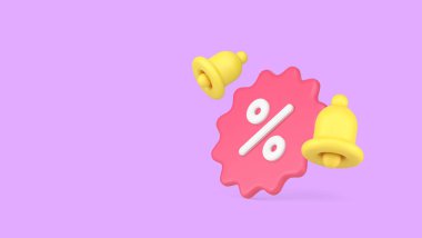 Alışveriş indirimi duyurusu zil uyarısı uyarı pankartı fotokopi alanı illüstrasyonu. Dükkan fiyatları indirimli özel teklif maliyet indirimi tasarruf yüzdesi etiketi