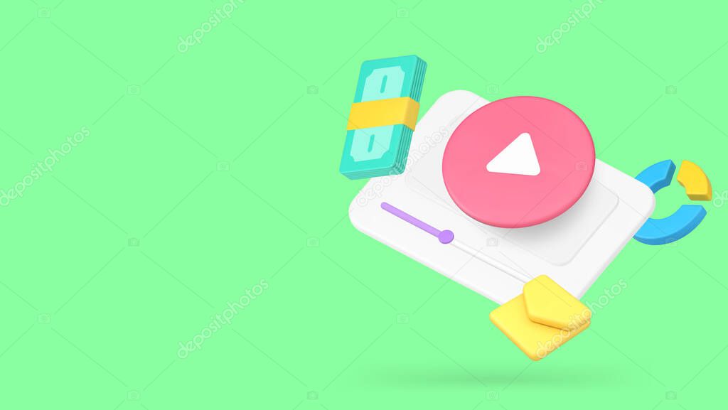 Blog vlog making money via internet video content advertising banner copy space vector illustration. Blogger vlogger cyberspace interaction broadcasting streaming gaming financial statistic analyzing