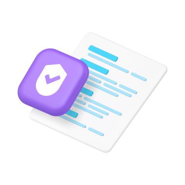 Sözleşme sigortası yasal koruma formu 3d simgesi gerçekçi vektör illüstrasyonunu kontrol et. Belge organizasyonu iş güvencesi risk güvencesi başvurusu