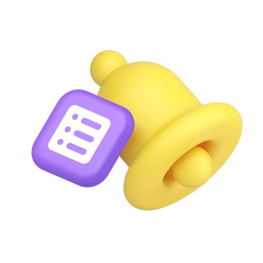 Zaman yönetimi duyurusu çan bildirimi 3d simgesi gerçekçi vektör illüstrasyonu. İşletme planlama verimliliği ve yapılacaklar listesi uyarı gündemi