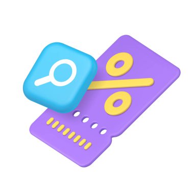 Alışveriş indirimi kuponu arama arama web sayfası bağlantı sitesi 3d gerçekçi vektör illüstrasyonu. Market süpermarketi için özel fiyat indirimi maliyet azaltma ağı bul