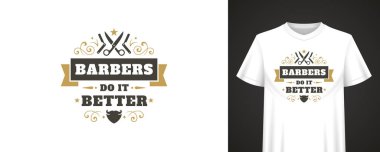 Retro elementli yaratıcı berber tasarımı, moda tişörtü baskıları, giyim markası veya berber dükkanı ürünleri için mükemmel. Vektör illüstrasyonu