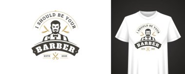 Erkek berber illüstrasyonlu klasik stil berber tasarımı, retro elementler, kalın alıntılar ve giyim ve marka kullanımı için klasik detaylar. Vektör illüstrasyonu