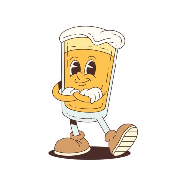 Kolları kavuşturulmuş, güven içinde gülümseyen neşeli bira maskotu karakteri yemek etkinlikleri, markalaşma veya parti promosyonları için ideal. Vektör maskotu illüstrasyonu