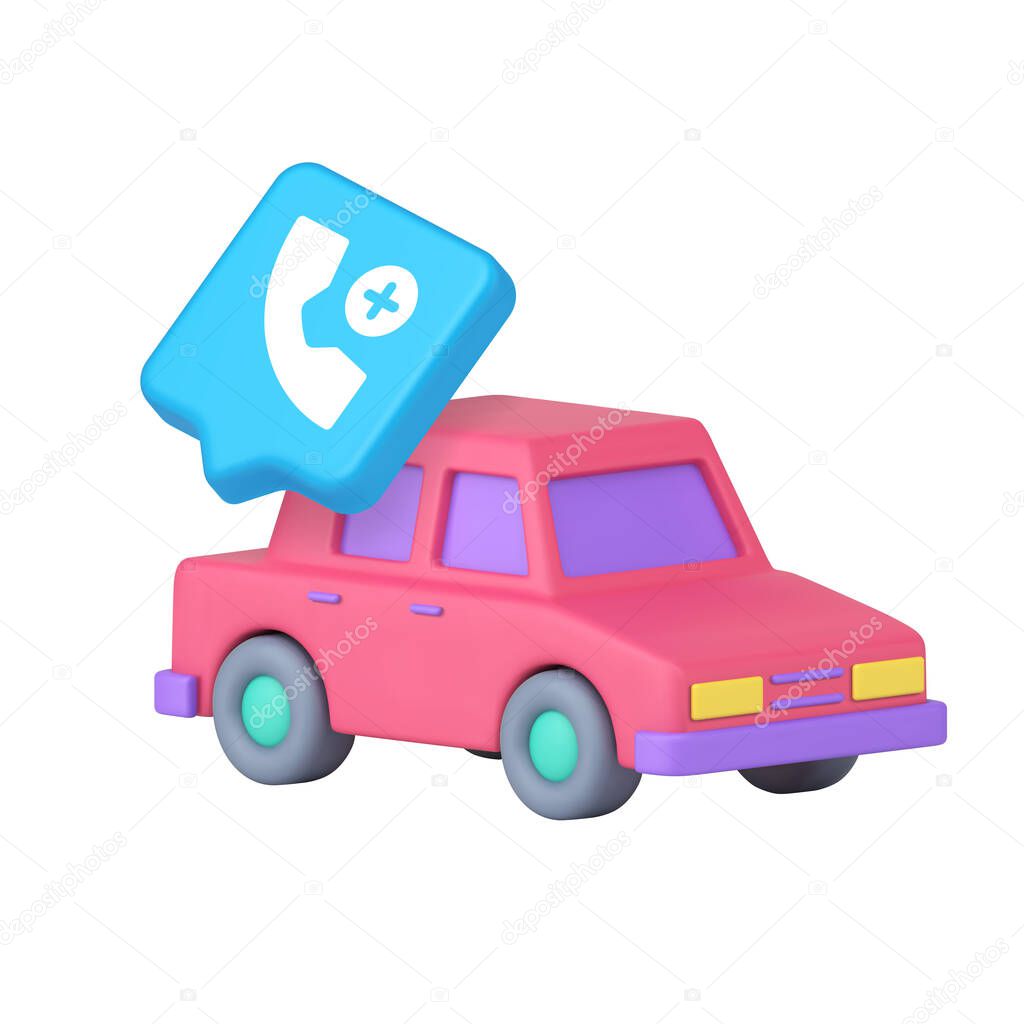Modern pink car and blue phone contact button symbolizing mobility, communication, and technology. Ideal for apps, stickers, and branding. 3d icon realistic vector illustration