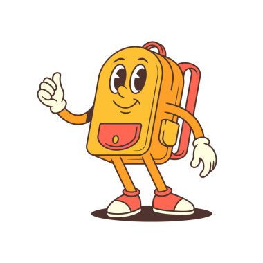 Kendine güvenen bir duruşu ve olumlu bir jesti olan neşeli bir sırt çantası karakteri, okul terfileri, eğitim malzemeleri ve motivasyon içeriği için mükemmel. İlgi çekici ve çok yönlü vektör çizimi