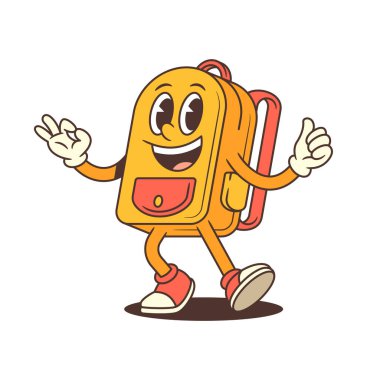 Çizgi film karakteri kollarını kaldırarak yürüyor, barış işareti yapıyor ve göz kırparken başparmağını kaldırıyor. Eğitici tasarımlar, okul temalı içerik ya da çocuk projeleri için mükemmel. Vektör illüstrasyonu