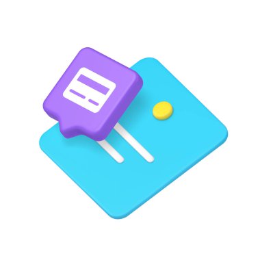 Mor plastik kart ikonu, finans, alışveriş ve dijital ticareti sembolize eden mavi fiyat etiketi ile birleştirildi. İş ve pazarlama temaları için uygun. İzole edilmiş 3d simgesi gerçekçi vektör illüstrasyonu