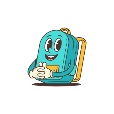 Parlak turkuaz okul maskotu, sarı aksanlı, eldivenli elleriyle güvenle gülümseyen ve hoş geldin pozu veren. Okul, eğitim ve çocuk temaları için mükemmel
