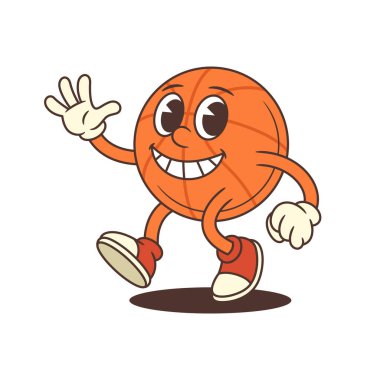 El sallayan neşeli basketbol maskotu, geniş bir gülümseme. Gençlik odaklı tasarımlar, oyuncu markalar ya da spor temalı görseller için mükemmel. Enerji dolu, parlak, nostaljik bir karakter. Vektör illüstrasyonu