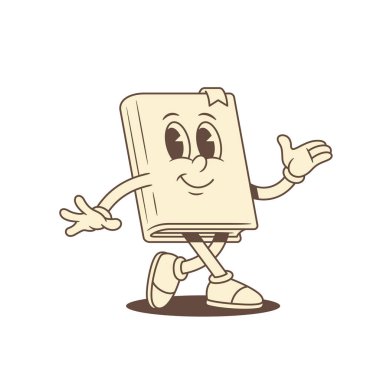 Sevimli, komik, çocuksu çizgi film karakteri minimalist vektör çizimi. Sevimli çizgi roman edebiyat kütüphanesi eski moda maskot bilgisi eğitimi.