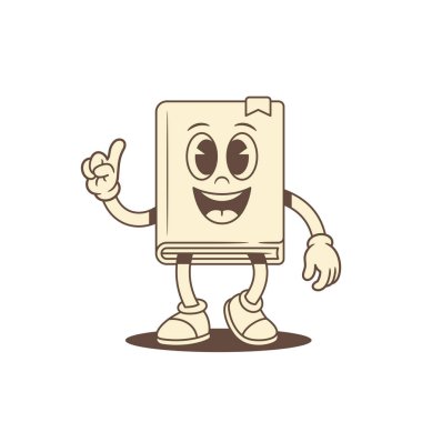 Sevimli çocuksu çizgi film karakteri fikri vektör illüstrasyonunu tetikliyor. Gülümseyen minimalist ders kitabı edebiyat kütüphanesi maskot yeniliği icat jesti akıllı bilgi