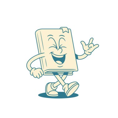 Komik çocuksu çizgi film karakteri, gülen kaya jest çizimi. Komik, minimalist ders kitabı edebiyat kütüphanesi maskotu gülümsüyor ve olumlu duygularla eğleniyor.