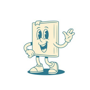 Komik çocuksu çizgi film karakteri el sallayan el çizimi. Şirin çizgi roman minimalist edebiyat kitaplarının maskotu merhaba, olumlu duygularla gülümsüyor.