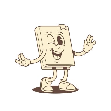 Mutlu çocuksu çizgi film karakterleri gülümseyen vektör çizimleri. Şirin çizgi roman minimalist edebiyat kütüphanesi maskotu olumlu duygularla eğleniyor.