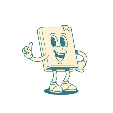 Sevimli çocuksu çizgi film karakteri yeniliği fikir vektörü çizimi. Komik minimalist edebiyat kütüphanesi parmak hareketi ile maskot okuyor.