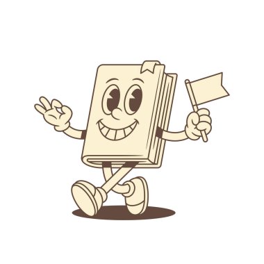Bayrak vektörü illüstrasyonuyla gülümseyen çocuksu çizgi film karakteri. Şirin çizgi roman pozitif minimalist edebiyat kütüphanesi eğitim maskotu tamam jest
