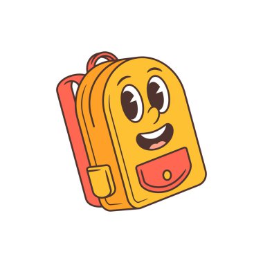 Parlak sarı vücutlu neşeli okul maskotu, gülümseyen ağzı, anlamlı gözleri ve turuncu detayları olan. Eski çizgi film karakteri, eğlenceli eğitim kavramları ve neşeli okul tasarımı için ideal.