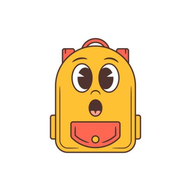 Neşeli sarı çizgi film okul maskotu geniş gözlü ve ağzı açık, şaşırmış ve meraklı. Eski çizgi film karakter projeleri, eğlenceli çocuklar için markalaşma ya da eğitici görseller için idealdir.