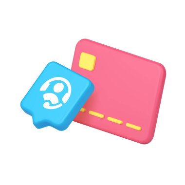 Bankacılık finans uygulaması web tasarımı için kredi kartı ödemesi ve müşteri hizmetleri destek sembolü ve 3d masadaki 3d gerçekçi vektör ilüstrasyonuna yardım