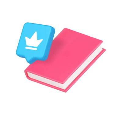 Bilgi eğitim kitabı kraliyet otoritesinin statüsünü öğreniyor. Başarı, iletişim, kraliyet 3d ikonu, gerçekçi vektör illüstrasyonu.