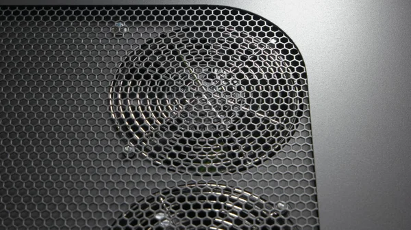 Close Turned Radiators Battery Capacity Tester Black Paneel Fan Coolers — Stock fotografie