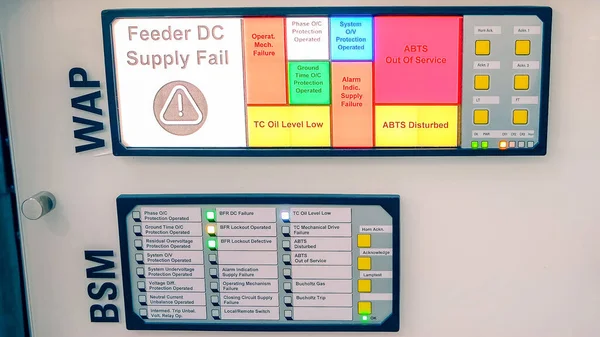Warning alert message on a digital manufacture display. Feeder dc supply fail.