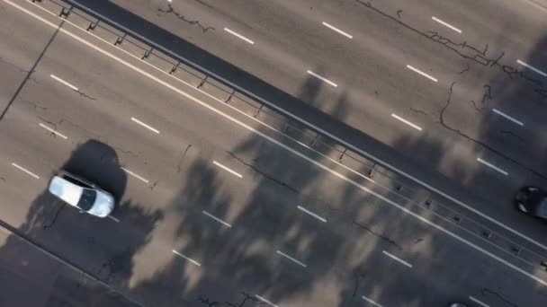 Widok Lotu Ptaka Autostradę Szybkim Ruchu Umiarkowany Ruch Samochodowy — Wideo stockowe