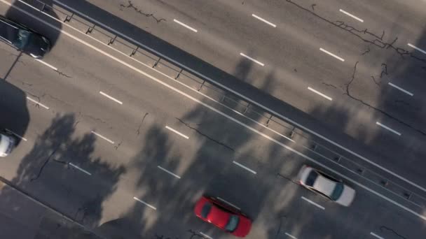 Ilımlı Araba Trafiği Olan Otobanın Havadan Görünüşü Yoldaki Arabalar — Stok video