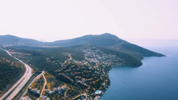 Panorama Ciudad Turística Costa Mar Azul Paisaje Montaña Vista Desde —  Fotos de Stock