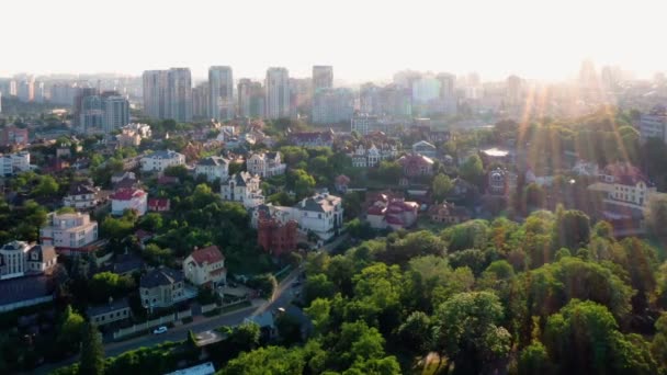 Veduta Aerea Drone Del Paesaggio Urbano Con Luce Solare Brillante — Video Stock